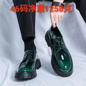 Мужские туфли из натуральной кожи для повседневного ношения на каблуке, мужские туфли с круглым носком, британские лакированные туфли для деловых костюмов, свадебных церемоний, жениха 38 чёрный