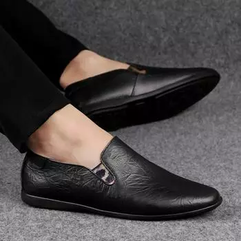 Мужские туфли из натуральной кожи, классические мужские деловые лоферы, мужские повседневные туфли без застежек, мокасины, удобная офисная обувь на мягкой подошве 37 чёрный