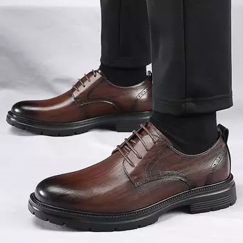 Мужские туфли из натуральной кожи, классические, для джентльменов, для официальных вечеринок, для повседневного использования, для бизнеса и офиса, на толстой подошве, для взрослых, черного цвета 38 чёрный