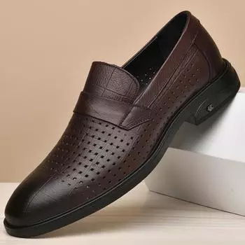 Мужские туфли из натуральной кожи, мягкие нескользящие резиновые мокасины, люксовые брендовые мужские повседневные плоские дышащие деловые туфли, классические мокасины 38 чёрный