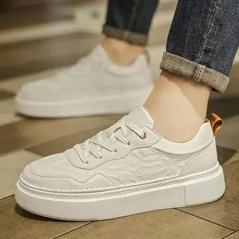 Мужские туфли из натуральной кожи на шнуровке, мягкие нескользящие резиновые кроссовки, мужские повседневные белые туфли, мужские кроссовки 6.5