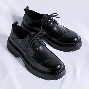 Мужские туфли из натуральной кожи на платформе, черные, мужские туфли из натуральной коровьей кожи, высокого качества, повседневные, модные, офисные, ручной работы, кожаные мокасины без застежек 38 чёрный