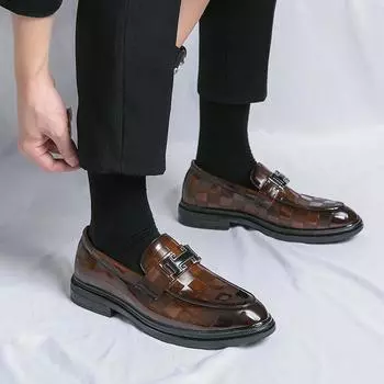 Мужские туфли из натуральной кожи с низким верхом и толстой подошвой, туфли-лодочки на одну ногу, однотонные кожаные туфли в ретро-британском стиле 38