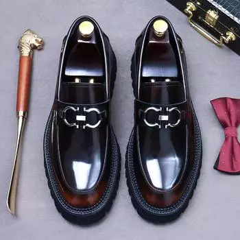 Мужские туфли из натуральной кожи с металлическим конским стержнем, на толстой подошве, деловые, формальные, повседневные, из коровьей кожи, с увеличенной высотой, британские туфли 38 чёрный