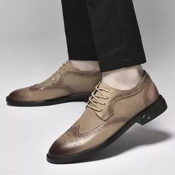 Мужские туфли из натуральной кожи в деловом стиле. Модный джентльменский стиль. Для отдыха на свежем воздухе, вечеринок, повседневных офисных свадеб. Качество. 38 коричневый