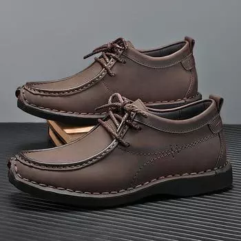 Мужские туфли из натуральной кожи в британском стиле в стиле ретро, классические повседневные туфли на плоской подошве со шнуровкой, дизайнерские нескользящие туфли для офиса 38 чёрный