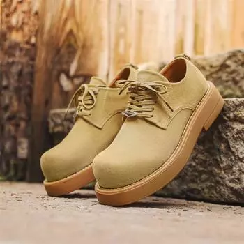 Мужские туфли из натуральной кожи в британском стиле 2024 года, новые деловые туфли на толстой платформе в стиле ретро, низкие повседневные туфли на плоской подошве, туфли дерби 38 жёлтый