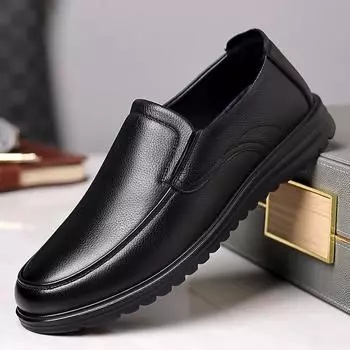 Мужские туфли кожаные туфли мужские туфли для папы мужские деловые туфли для папы весенние и осенние повседневные туфли из кожи мягкая подошва 38 чёрный