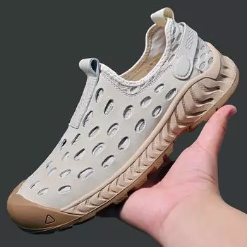 Мужские туфли летние дышащие сетчатые туфли мужские кожаные универсальные туфли с полыми отверстиями одна педаль 38 чёрный