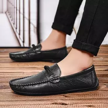 Мужские туфли-лоферы для отдыха и бизнеса, стиль минимализм, для джентльменов, для свадеб, вечеринок, для повседневного офиса, удобные кожаные туфли для ходьбы 39 чёрный