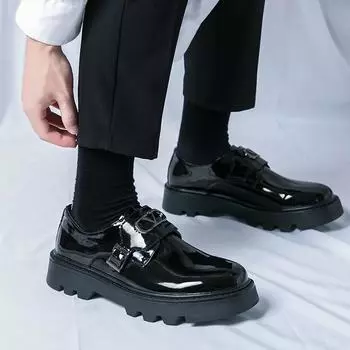 Мужские туфли-лоферы на платформе с подъемом, панк-обувь, формальная деловая обувь, увеличивающая рост, уличный стиль, черные лакированные туфли на толстой подошве EU: 38 чёрный
