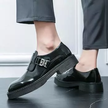 Мужские туфли-лоферы на платформе с подъемом в стиле панк, формальные деловые туфли, увеличивающие рост, уличные туфли, черные лакированные туфли на толстой подошве, размер плюс EU: 38 чёрный