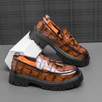 Мужские туфли-лоферы с криперами, увеличивающие рост, черные кожаные туфли на толстой подошве на платформе, большие размеры EU: 38 чёрный