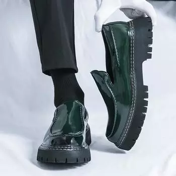 Мужские туфли-лоферы с криперами, увеличивающие рост, зеленые кожаные туфли на толстой подошве на платформе, большие размеры EU: 38 чёрный