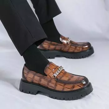Мужские туфли-лоферы, увеличивающие рост, классические кожаные туфли на толстой подошве с криперами на платформе EU: 38 чёрный