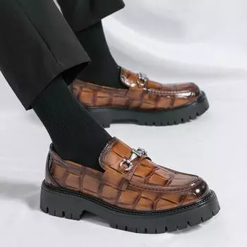 Мужские туфли-лоферы, увеличивающие рост, коричневые кожаные туфли на толстой подошве на платформе, большие размеры EU: 38 чёрный