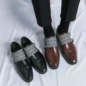 Мужские туфли-монки, деловые кожаные удобные деловые туфли, смокинг, свадебные пиджаки, туфли-седки, большие размеры EU:38 чёрный