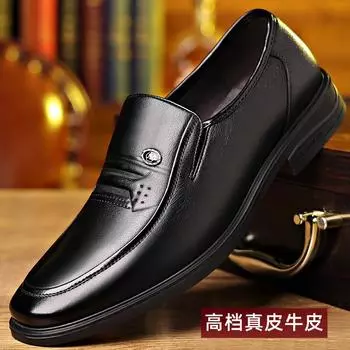 Мужские туфли, Мужские кожаные туфли, Натуральная кожа, Одна педаль, Нескользящая мягкая подошва, Дышащий папа, Туфли с круглым носком, Мужчины 38 чёрный