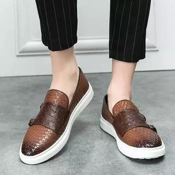 Мужские туфли, мужские повседневные кожаные туфли с двойной пряжкой, размер 38-46, мокасины, мужские удобные туфли на плоской подошве, повседневные туфли с одной педалью 38 чёрный