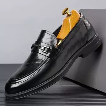 Мужские туфли на каблуках, повседневные, модные, мужские, вечерние, черные, кожаные, мокасины, Sapato Social Masculino, итальянская обувь для мужчин 38 чёрный