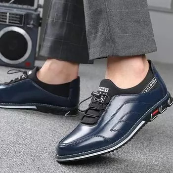 Мужские туфли на каблуках с резным узором Falt Casual Shoes Man Leather Soft Bottom Boots Men Borgue Shoes Non-Slip Outdoor Light Chaussure Homme 38 чёрный