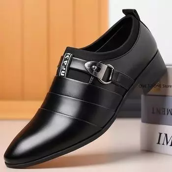 Мужские туфли на каблуке Slip on для официального костюма, свадебные туфли для мужчин, свадебные офисные туфли, туфли-лоферы, элегантные мужские туфли 38 чёрный