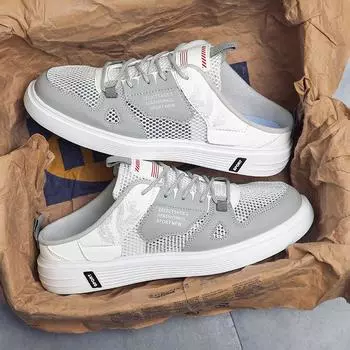 Мужские туфли на плоской подошве Полутапочки Парная обувь Повседневные кроссовки Мокасины мужские Туфли без застежек Летняя мужская обувь Сандалии Zapatos tenis hombres 39 серый