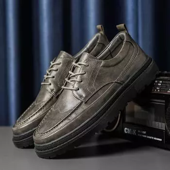 Мужские туфли на шнуровке Falt Casual Shoes Man Leather Soft Bottom Male Borgue Shoes Nonslip Outdoor men Shoes Chaussure Homme 6.5