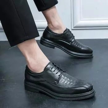 Мужские туфли на шнуровке из крокодиловой кожи, деловые туфли для офиса, мужские туфли дерби для свадебной вечеринки, мужские туфли на плоской подошве с квадратным носком 6.5 чёрный