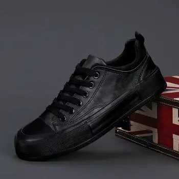 Мужские туфли на шнуровке Trend Leather Casual Shoes Outdoor Black White Flats Skateboard Shoes весна осень Stree men Sneakers 6.5 белый