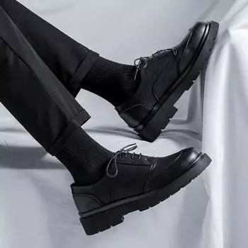 Мужские туфли на шнуровке в британском стиле, черные, ретро, кожаные туфли на платформе, весна-осень, студенческий стиль 25815-R 39 чёрный