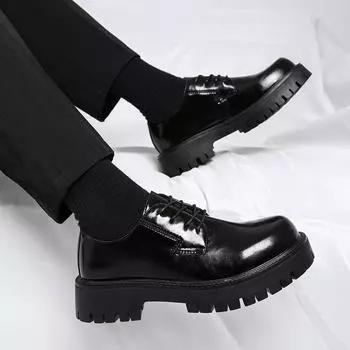 Мужские туфли на толстой подошве, кожаные туфли на шнуровке, деловые мужские туфли на платформе, оксфорды, мокасины, повседневная обувь, большой размер 38-48 38 чёрный