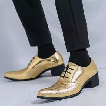 Мужские туфли на высоком каблуке Дерби с острым носком, деловые кожаные туфли, мужские танцевальные туфли, туфли для смокинга, свадебные туфли для вечеринки, большие размеры EU: 38 чёрный