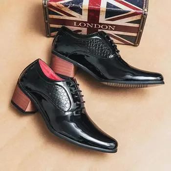 Мужские туфли на высоком каблуке с острым носком, модные, со шнуровкой, из искусственной кожи, однотонные, деловые, повседневные, дышащие, парикмахерские туфли 38