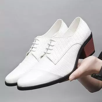 Мужские туфли на высоком каблуке с заклепками, белые кожаные дерби, свадебное платье, танцевальные деловые туфли, формальные туфли для увеличения роста, красные туфли больших размеров EU:38 чёрный