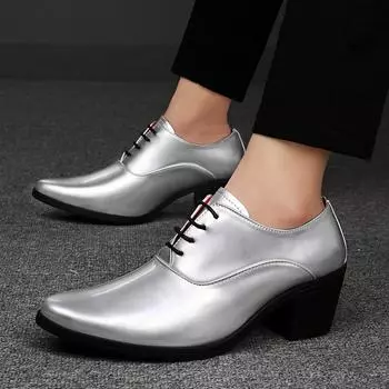 Мужские туфли на высоком каблуке, серебряные, дерби, свадебное платье, танцевальные деловые, золотые, увеличивающие рост, туфли, смокинг, блейзеры, туфли больших размеров EU:38