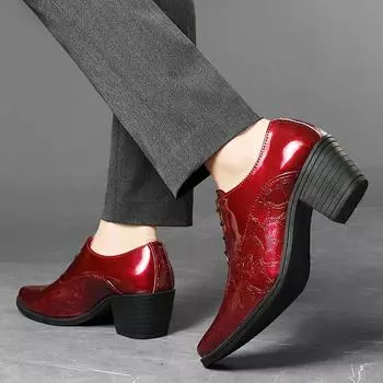 Мужские туфли на высоком каблуке со шнуровкой, черные лакированные кожаные дерби, свадебное платье, танцевальные деловые туфли-лифты, увеличивающие рост, смокинг, блейзеры для выпускного вечера, обувь EU:38 красный