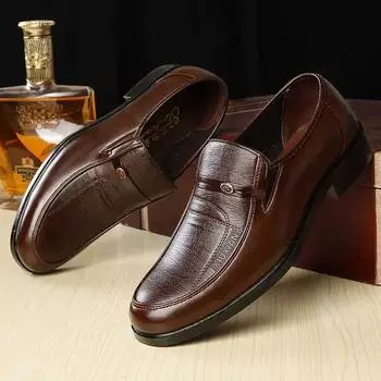 Мужские туфли, новые брендовые мужские деловые кожаные туфли на плоской подошве для работы в офисе, круглые дышащие туфли для вечеринок и свадеб 38 чёрный