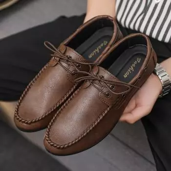 Мужские туфли, новые кожаные мокасины, удобные высококачественные туфли-лодочки с мягкой подошвой, на шнуровке, элегантные мужские туфли для вождения 40 коричневый