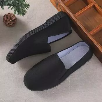 Мужские туфли Old Beijing Cloth Shoes - Мягкая подошва для улиц среднего и пожилого возраста, черные, без застежек 45