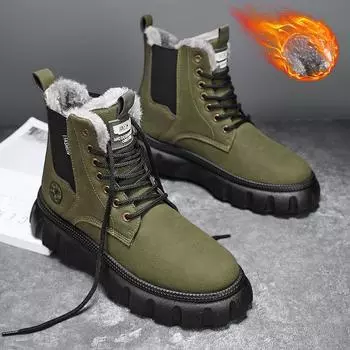 Мужские туфли осенние бархатные толстые теплые высокие хлопковые туфли мужские износостойкие спортивные ботинки Martin на толстой подошве 39 жёлтый