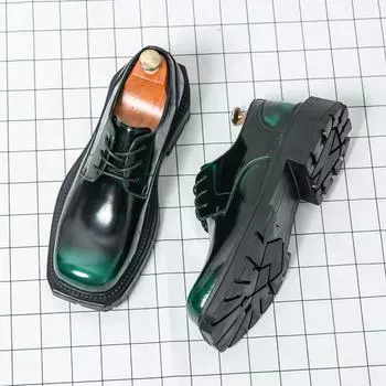 Мужские туфли Оксфорды Дерби на толстой подошве, модные, деловые, дизайнерские, повседневные, кожаные, формальные лоферы, туфли для костюма, квадратный носок 38