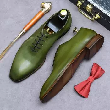 Мужские туфли-оксфорды из натуральной кожи высшего качества, винтажный простой дизайн, мужские туфли с острым носком, свадебные туфли для официальных мероприятий, джентльменские туфли для свиданий 38 зелёный