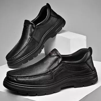 Мужские туфли ручной работы 2024 года, новое поступление, мужские деловые туфли, брендовая мужская обувь без застежек, классические туфли из натуральной кожи 38 чёрный