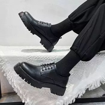 Мужские туфли с большой головкой, кожаные туфли для подростков, повседневные, британские, ретро, низкие, модные туфли 68303-T 38 чёрный