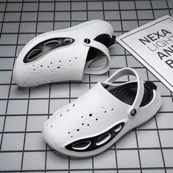 Мужские туфли с дырками, новые, на толстой подошве, нескользящие, повседневные, с закрытым носком, для улицы, модные, на мягкой подошве, износостойкие, пляжные, крутые шлепанцы 40-41 белый