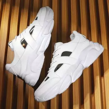 Мужские туфли с дырочками, спортивная обувь с каркасом, дышащая и легкая повседневная мужская обувь, модная обувь с кожаным верхом, удобная внутри 39 белый