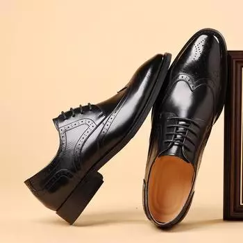 Мужские туфли с гравировкой Brock в британском стиле, повседневные кожаные туфли, мужские деловые туфли-оксфорды, рабочие кожаные туфли Three Joint 38