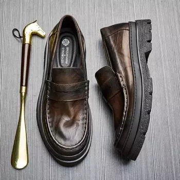 Мужские туфли с мягкой подошвой, закрывающие ноги, ленивые, с круглой головкой, с одной педалью, для вождения, мягкие кожаные мужские дышащие деловые повседневные кожаные туфли 38 чёрный