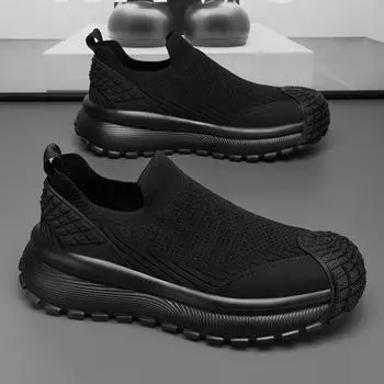 Мужские туфли с одной педалью 2025 года, новые летние сетчатые дышащие сетчатые туфли с плетеной сеткой, повседневные спортивные туфли на толстой подошве черного цвета для папы 39